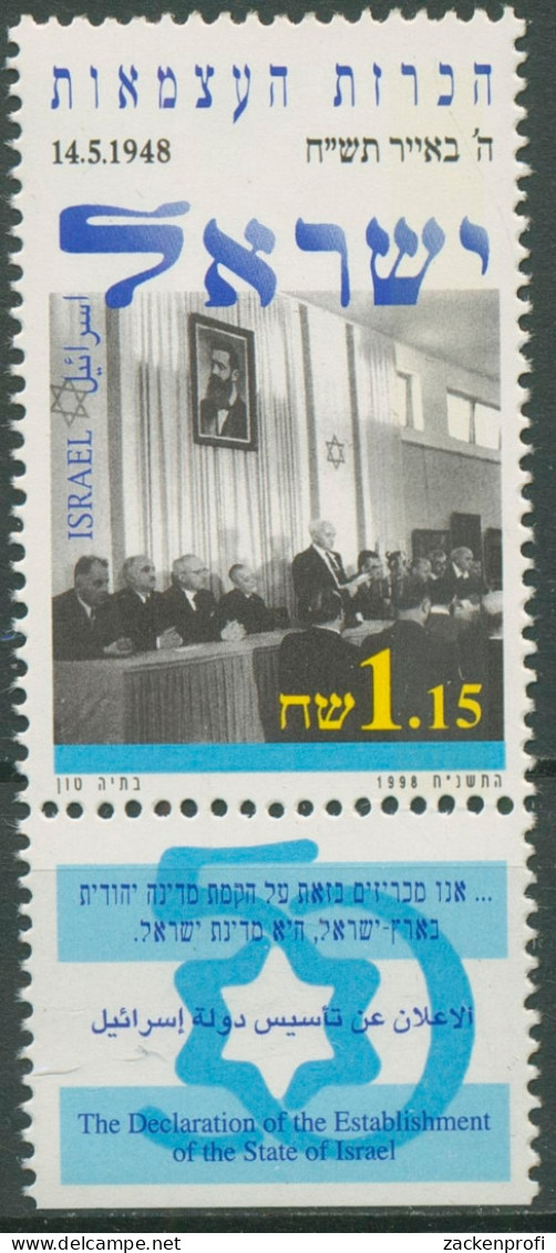 Israel 1998 50 Jahre Staat Israel 1462 Mit Tab Postfrisch - Ongebruikt (met Tabs)