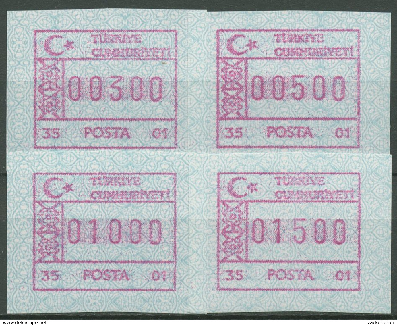 Türkei ATM 1992 Ornamente Automat 35 01, Satz 4 Werte ATM 2.10 S1 Postfrisch - Distributeurs