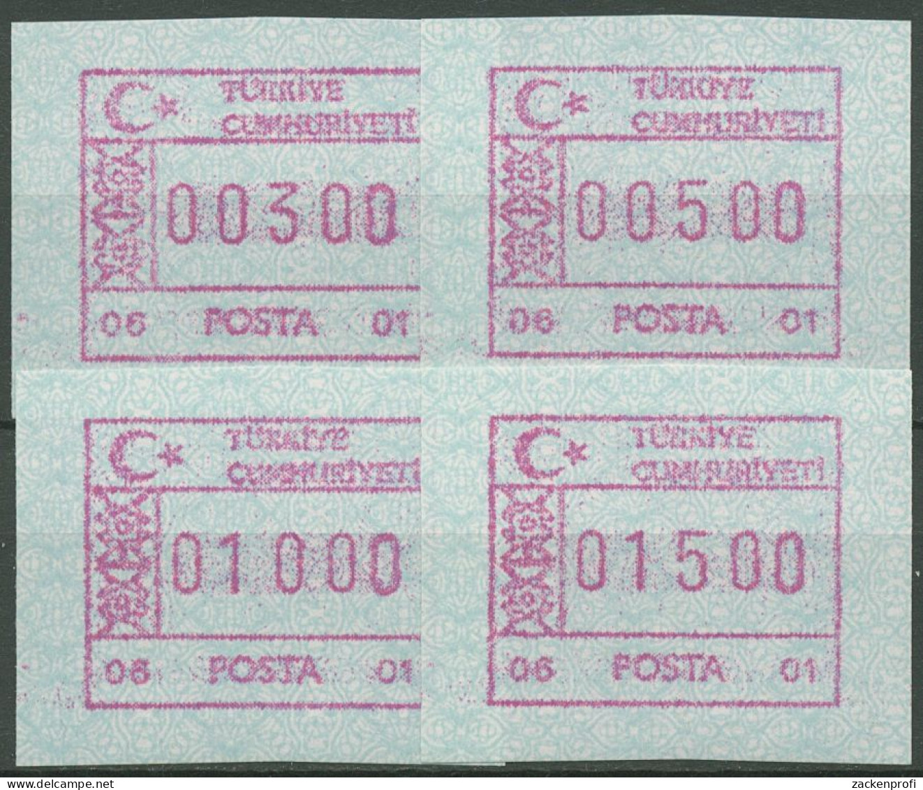 Türkei ATM 1992 Ornamente Automat 06 01, Satz 4 Werte ATM 2.2 S1 Postfrisch - Distributeurs