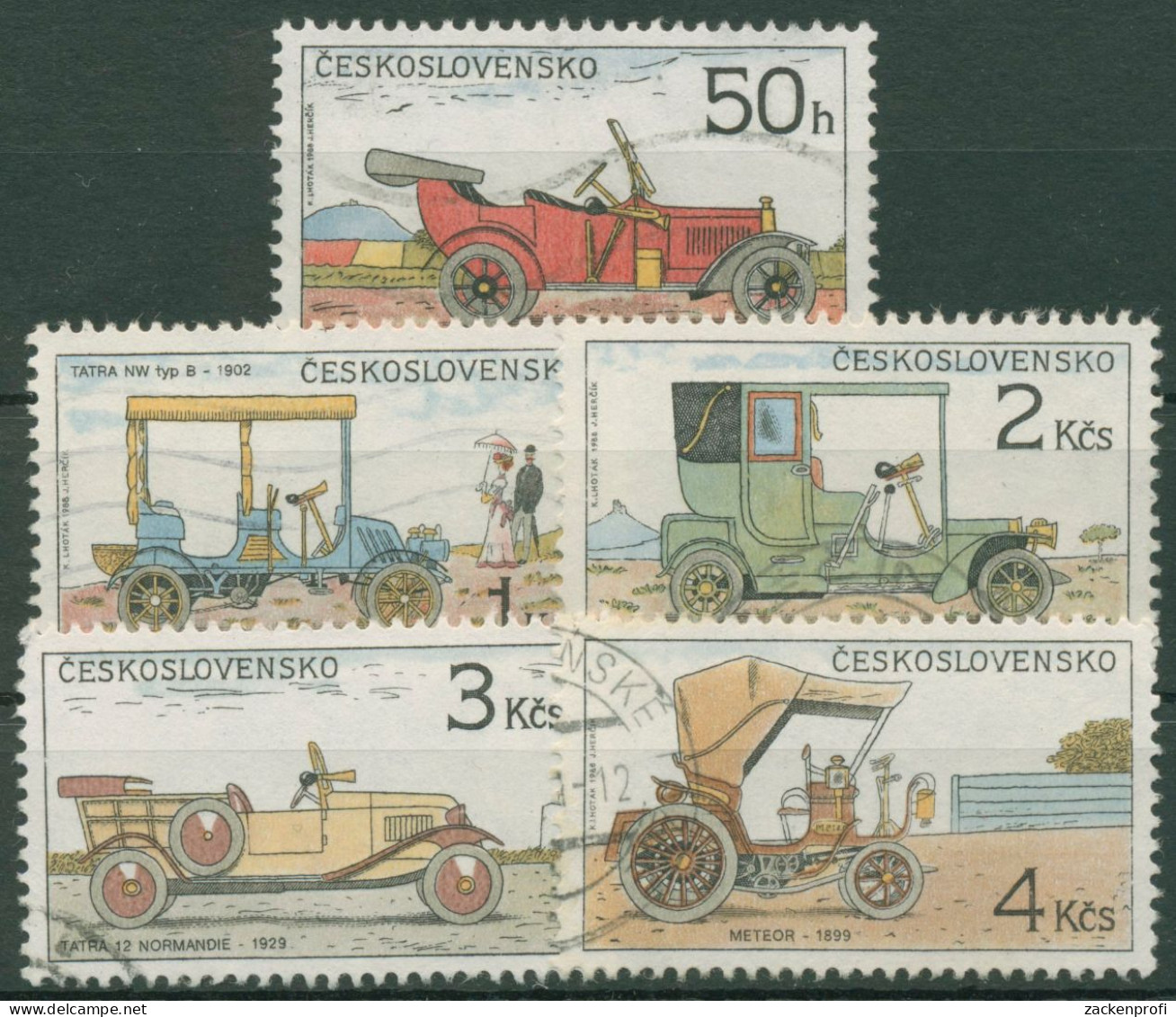 Tschechoslowakei 1988 Historische Automobile Oldtimer 2947/51 Gestempelt - Used Stamps