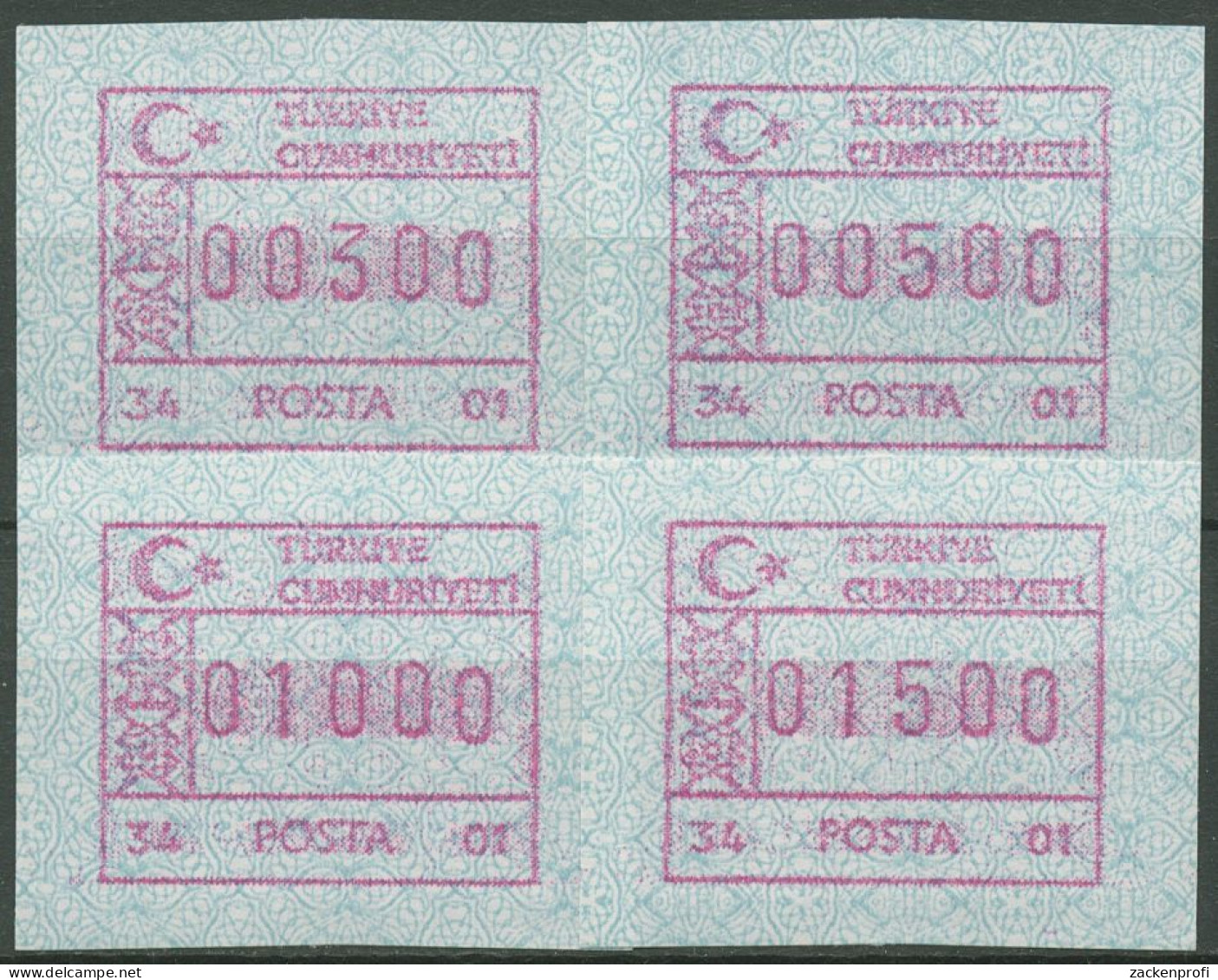 Türkei ATM 1992 Ornamente Automat 34 01, Satz 4 Werte ATM 2.8 S1 Postfrisch - Distributors
