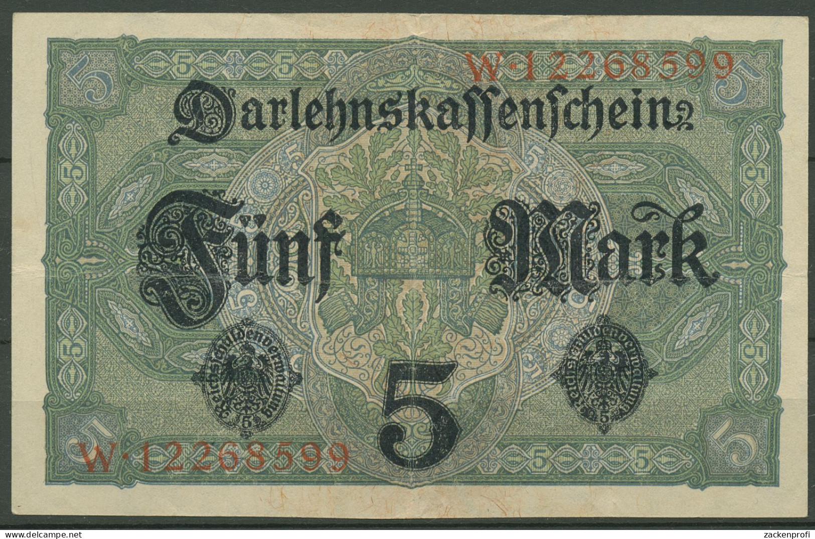Dt. Reich 5 Mark 1917, DEU-61b Serie W, Leicht Gebraucht (K1471) - 5 Mark