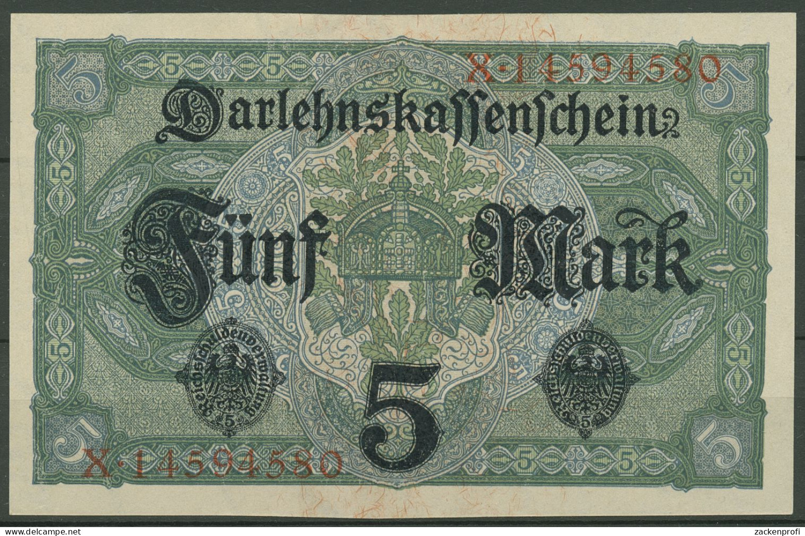 Dt. Reich 5 Mark 1917, DEU-61b Serie X, Fast Kassenfrisch (K1472) - 5 Mark