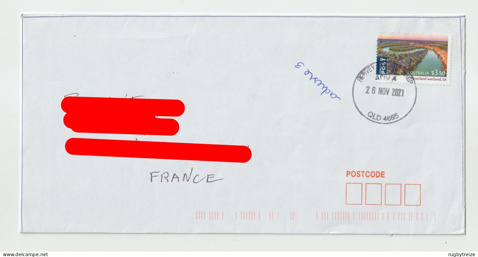 7686 Lettre Cover AUSTRALIE AUSTRALIA 2021 Riverland Wetland To France Dundowran Qld Hervey Bay - Postmark Collection