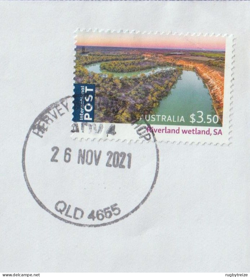 7686 Lettre Cover AUSTRALIE AUSTRALIA 2021 Riverland Wetland To France Dundowran Qld Hervey Bay - Postmark Collection