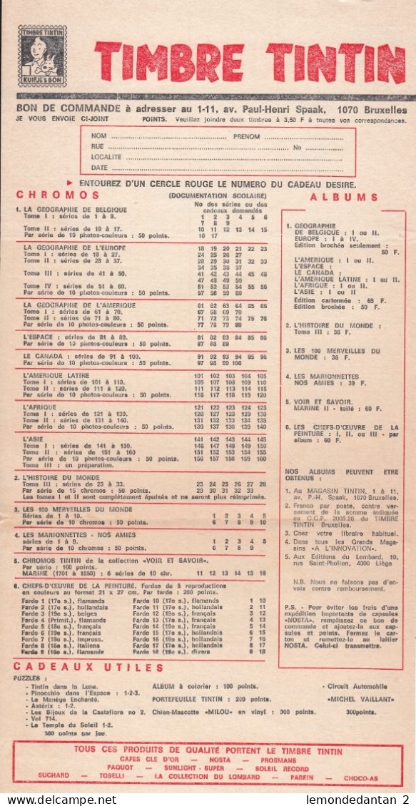 TIMBRE TINTIN - BON DE COMMANDE FRANCAIS-NEERLANDAIS (recto-verso)- KUIFJES BON - BESTELBON - Printing & Stationeries