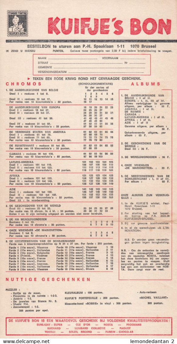 TIMBRE TINTIN - BON DE COMMANDE FRANCAIS-NEERLANDAIS (recto-verso)- KUIFJES BON - BESTELBON - Imprimerie & Papeterie