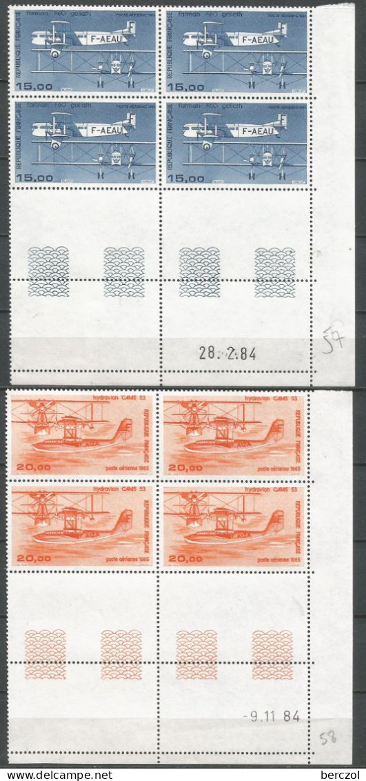 FRANCE ANNEE 1984/1985 LOT DE 2 BLOCS DE 4EX COINS DATES PA N°57,58 NEUFS** MNH TB COTE 88,00 € - Poste Aérienne