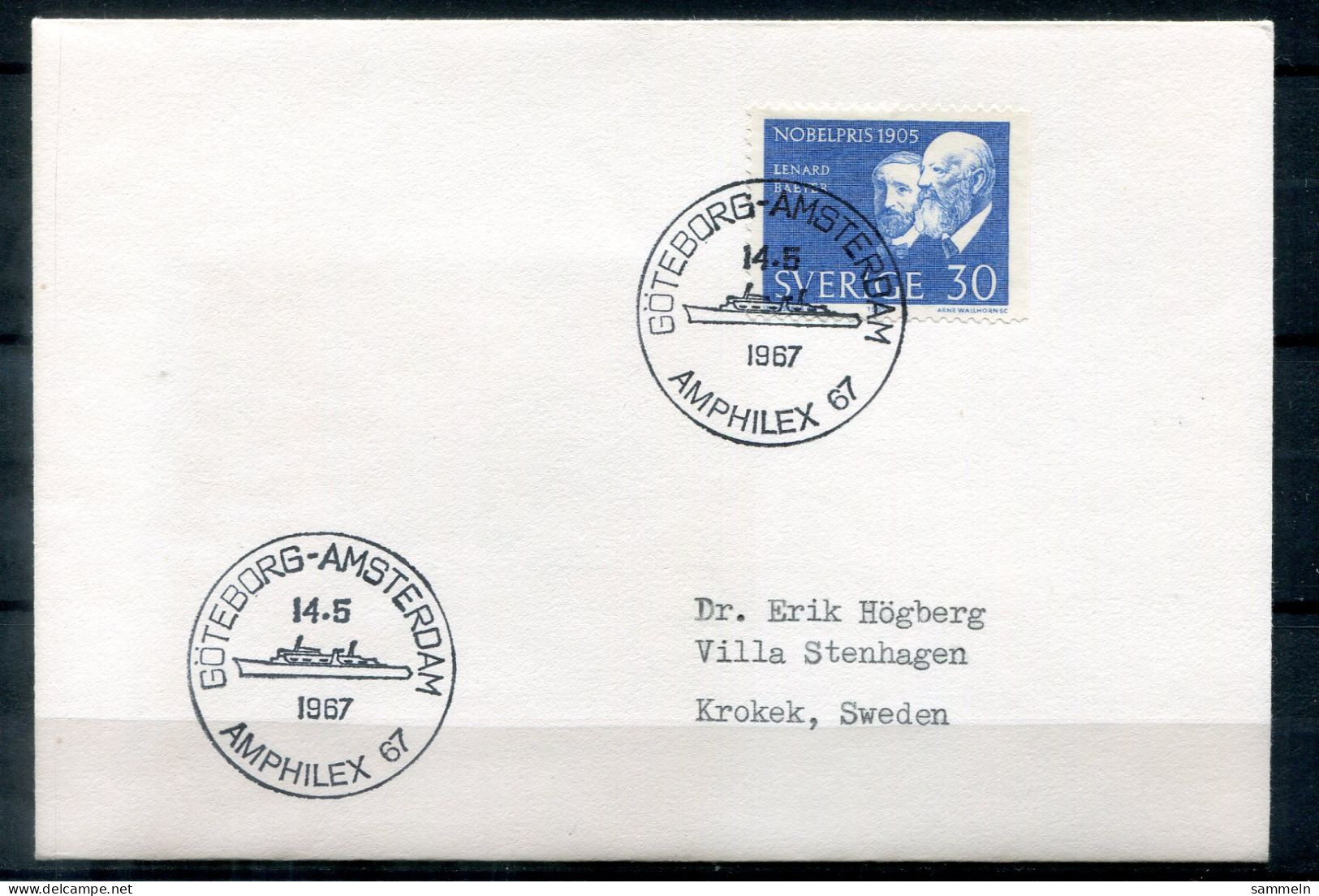 SCHWEDEN - Schiffspost "GÖTEBORG-AMSTERDAM AMPHILEX 1967", Paquebot, Navire, SHip Letter - SWEDEN / SUÈDE - Covers & Documents