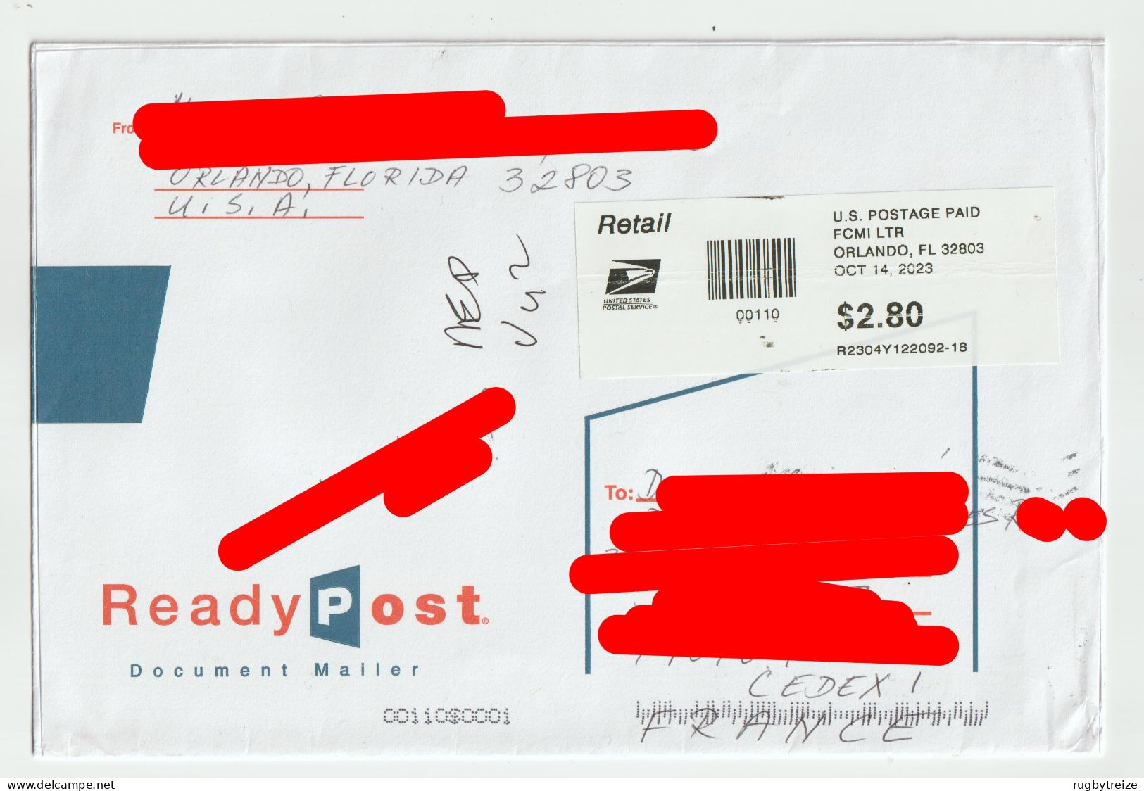 7687 Lettre Cover USA ETATS UNIS  2023 Orlando READYPOST READY POST Pap Pret A Poster Vignette Affranchissement - Briefe U. Dokumente