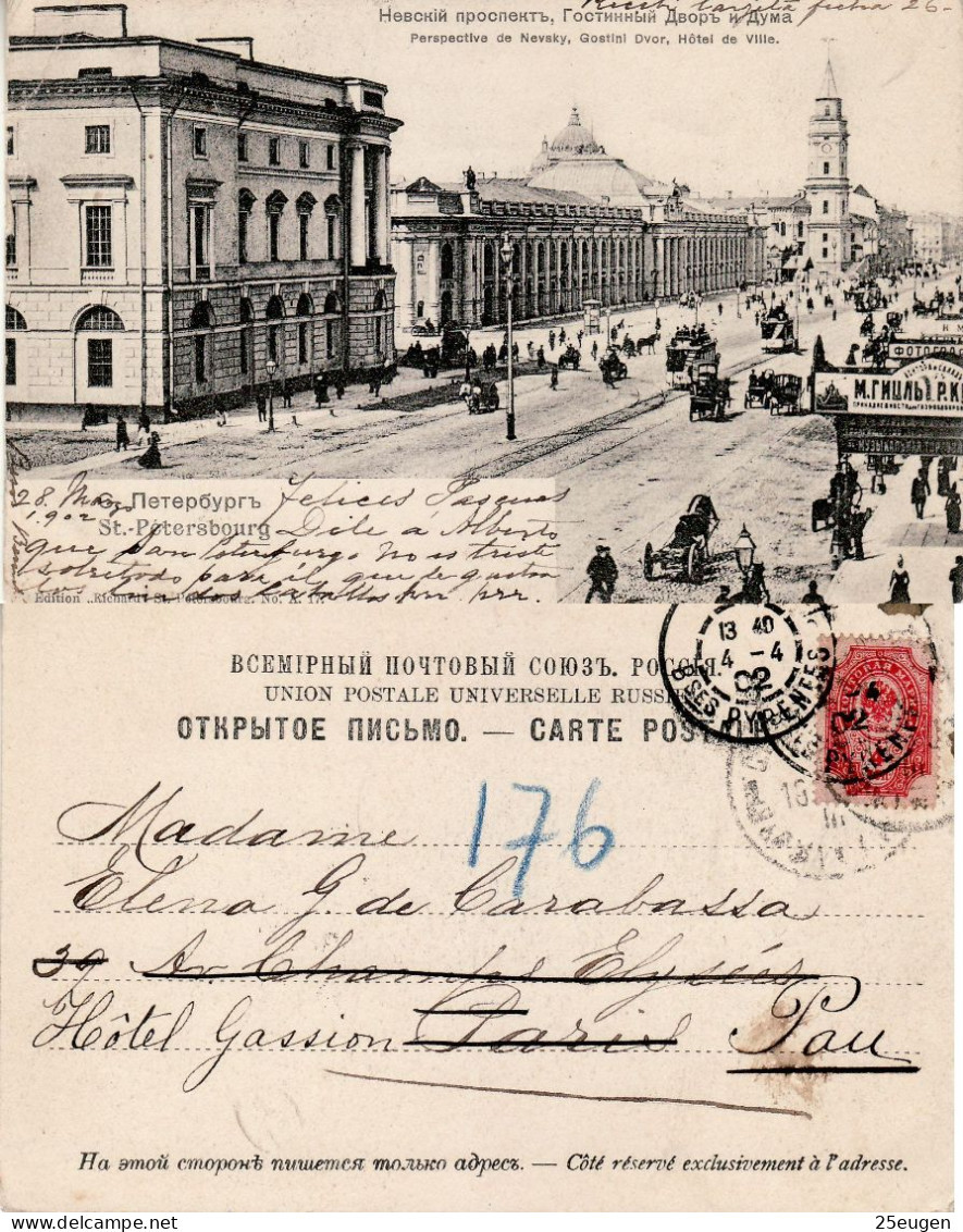 RUSSIA 1902 POSTCARD SENT TO PAU - Covers & Documents