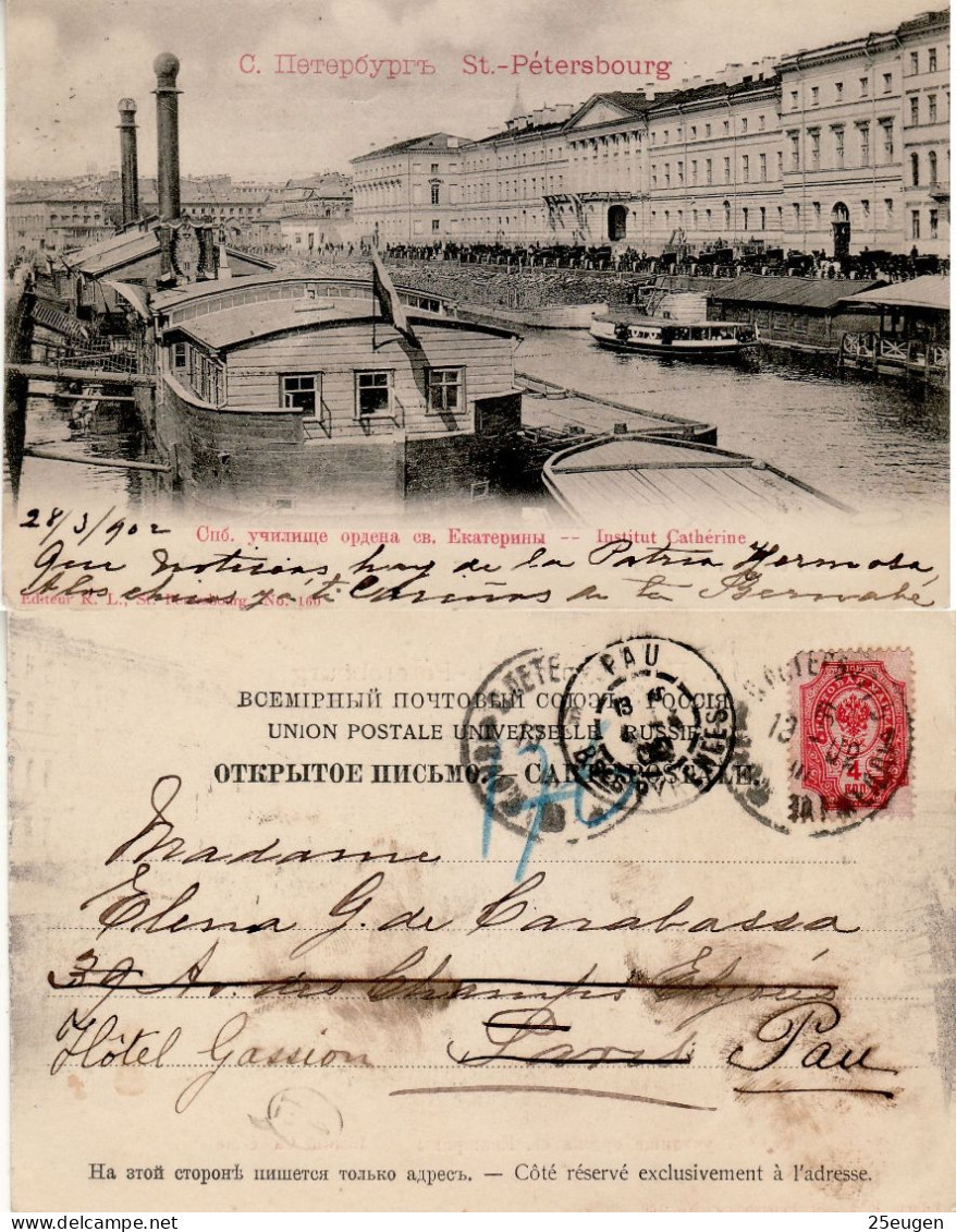 RUSSIA 1902 POSTCARD SENT TO PAU - Covers & Documents
