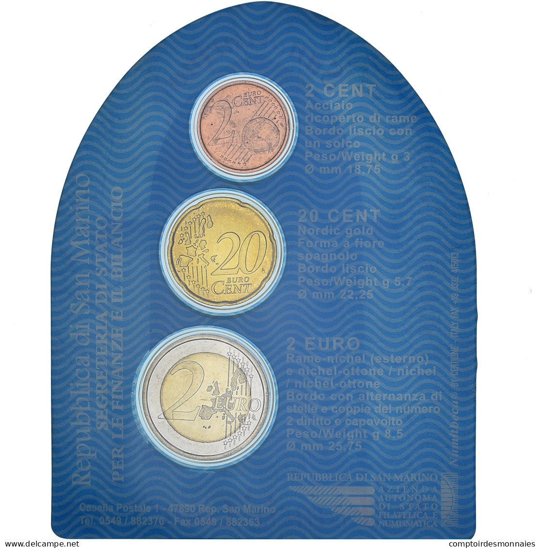 Saint Marin , Set 2cts, 20 Cts, 2 Euro, St. Francis' Gate, Coin Card, 2005 - San Marino