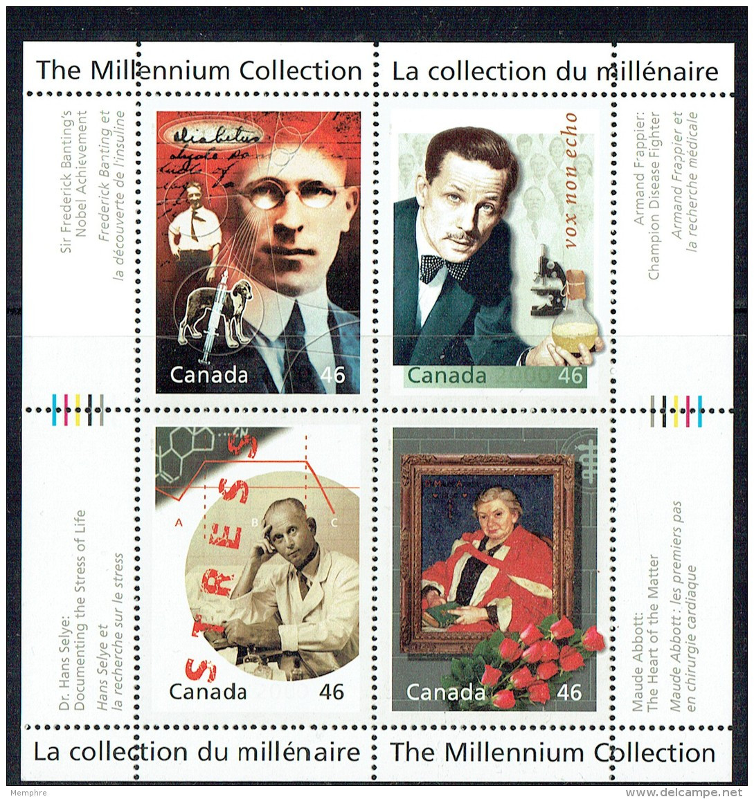 2000 Millenium Collection - Medical Innovators: Banting, Frappier, Selye, Abbott -   Sheet Of 4 Different Sc 1822 MNH ** - Neufs