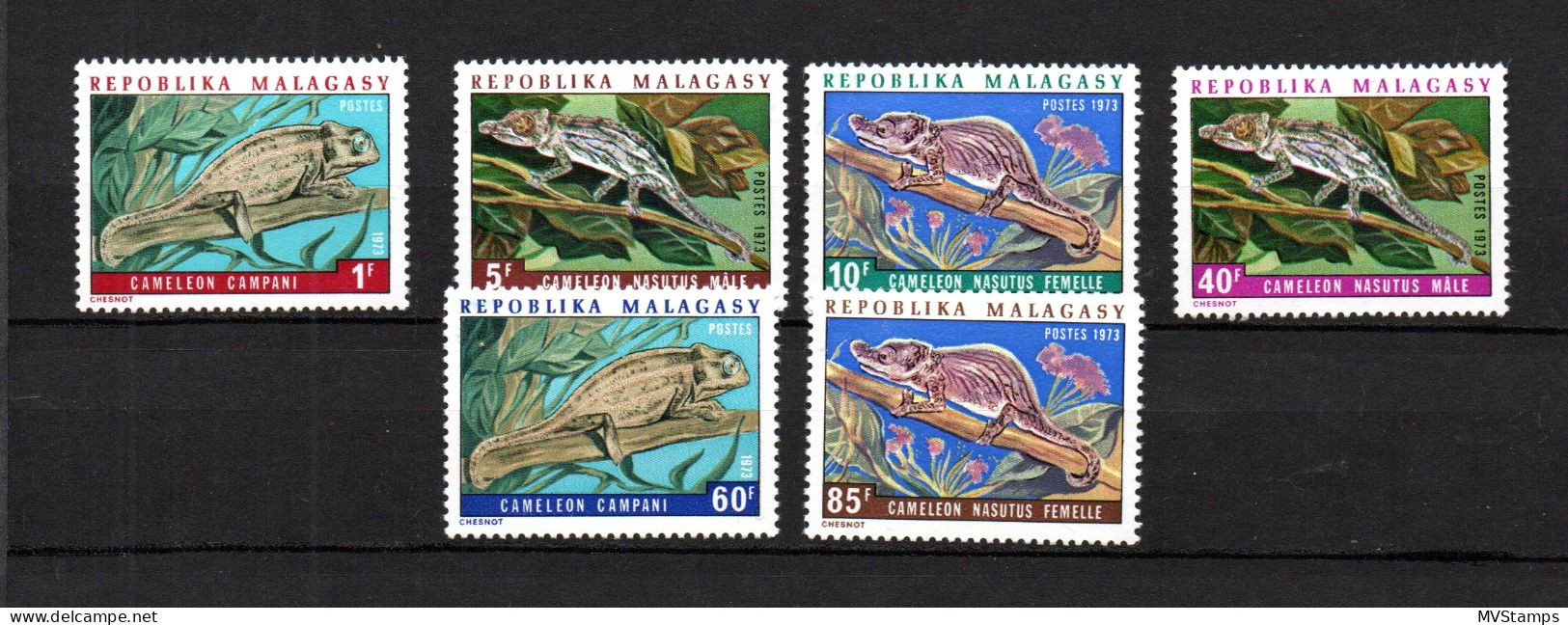 Madagascar 1973 Set Reptiles/Cameleons (Michel 683/88) Nice MNH - Madagascar (1960-...)