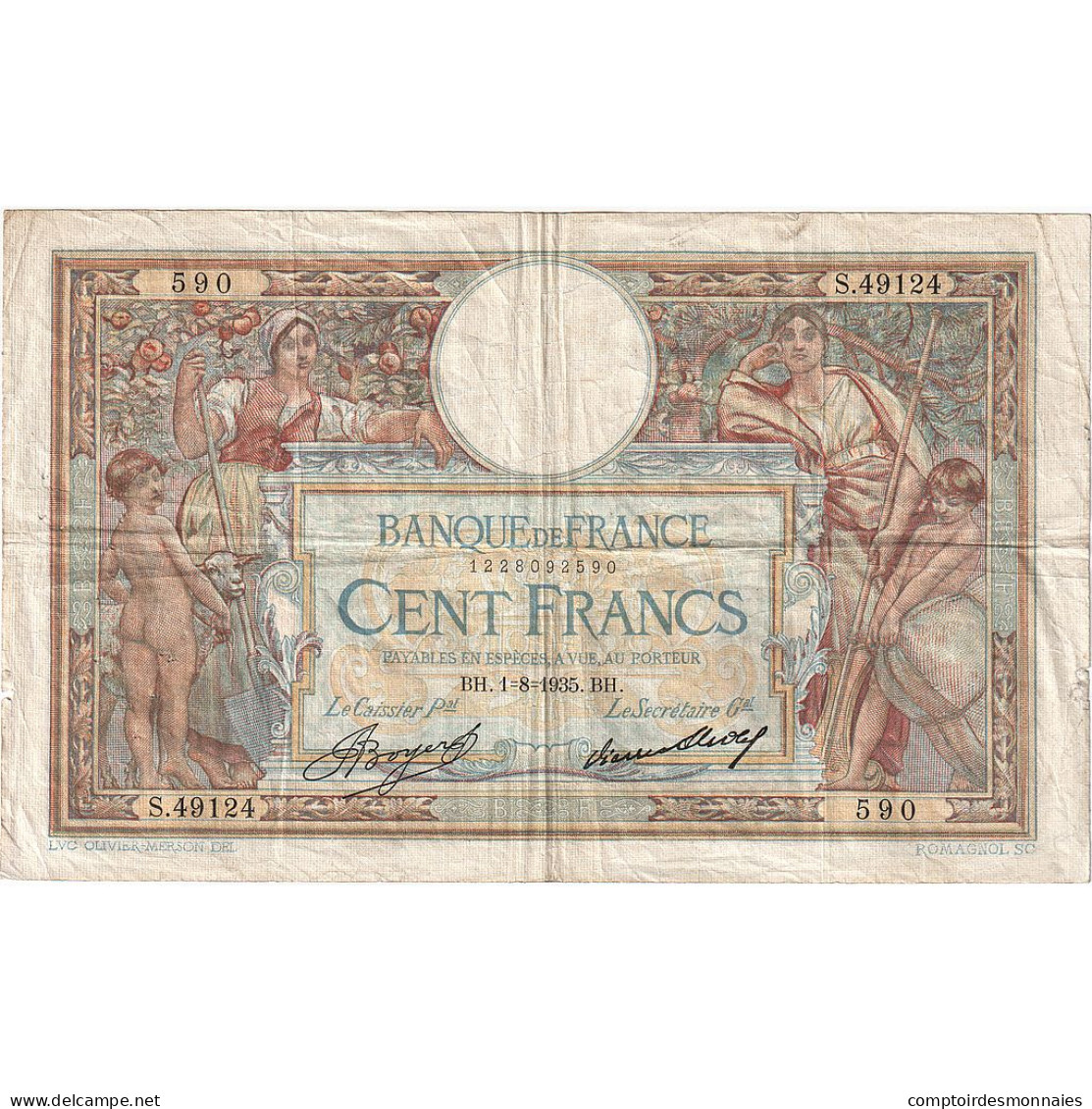 France, 100 Francs, Luc Olivier Merson, 1935, S.49124, TB, Fayette:24.14, KM:78c - 50 F 1927-1934 ''Luc Olivier Merson''