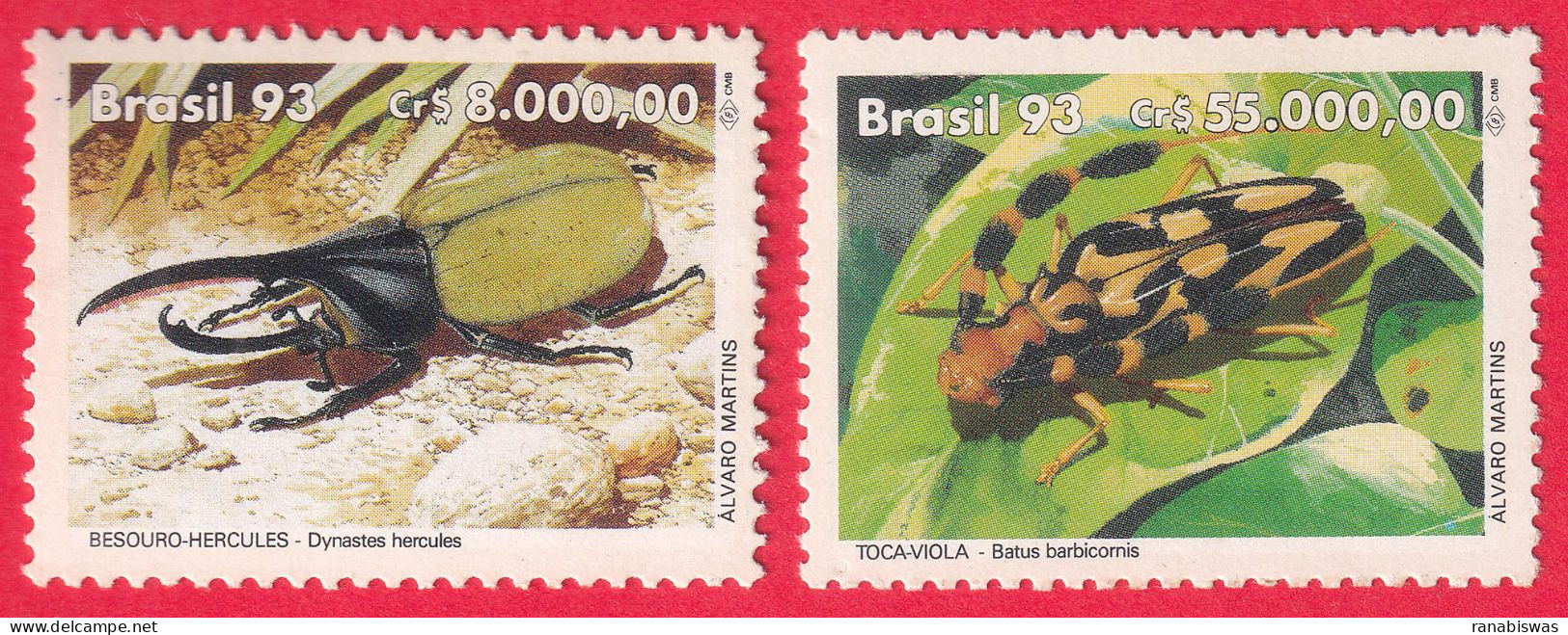 BRAZIL STAMPS 1993, SET OF 2, BEETLES, FAUNA, MNH - Unused Stamps