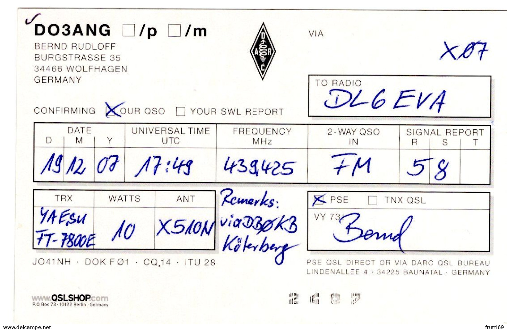 AK 208316 QSL - Germany - Wolfhagen - Radio