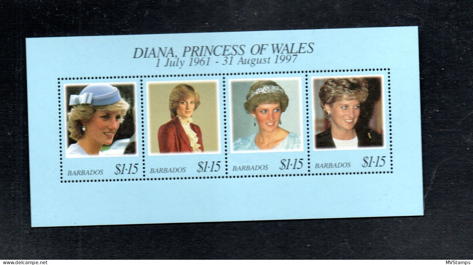 Barbados 1997 Sheet Royals/Princess Diana (Michel Block 35) MNH - Barbados (1966-...)