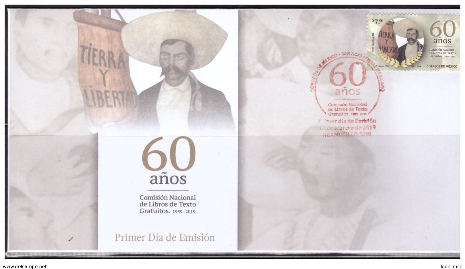 2019 MÉXICO FDC 60 ANIV. COMISIÓN NACIONAL LIBROS  ZAPATA, 60th Anniversary Of The National Commission Of Free Textbooks - Mexico