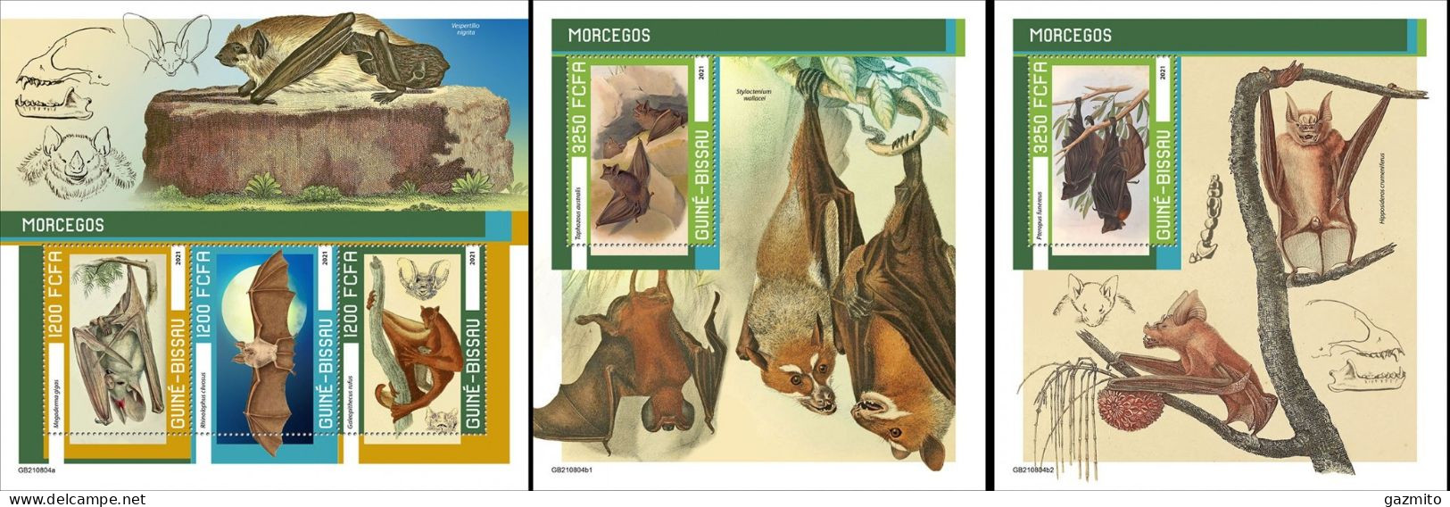 Guinea Bissau 2021, Animals, Bats, 3val In BF+2BF - Bats