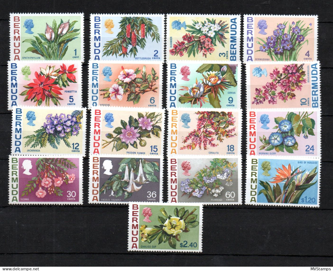 Bermuda 1970/76 Old Set Def. Stamps Flowers (Michel 244/60) Nice MNH - Bermudes