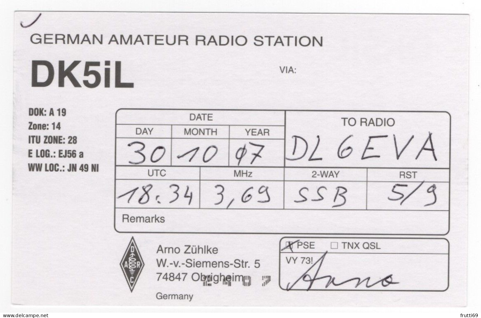 AK 208336 QSL - Germany - Obrigheim - Radio