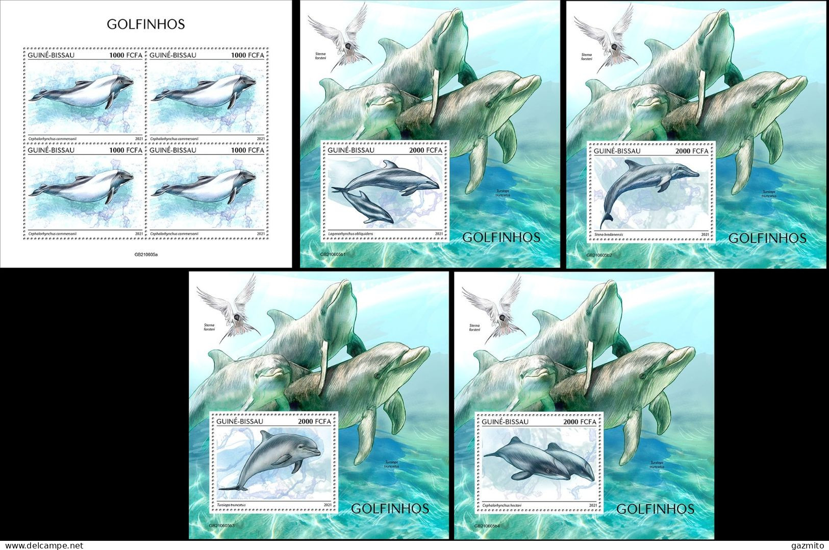 Guinea Bissau 2021, Animals, Dolphins II, 4val In BF+BF - Dolphins