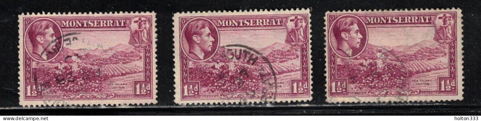 MONTSERRAT Scott # 94 Used X 3 - KGVI & Sea Island Cotton - Montserrat