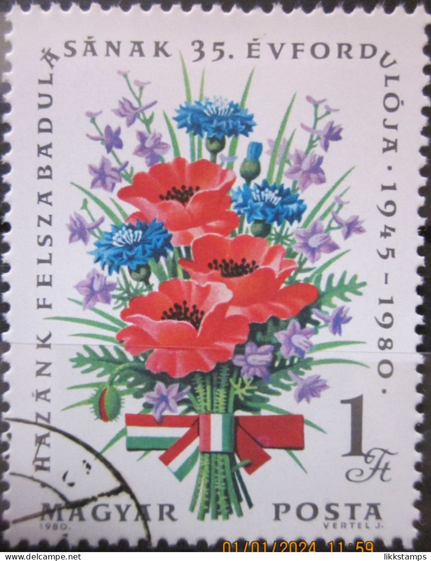 HUNGARY ~ 1980 ~ S.G. NUMBER 3315, ~ ANNIVERSARY OF LIBERATION. ~ VFU #03037 - Usado