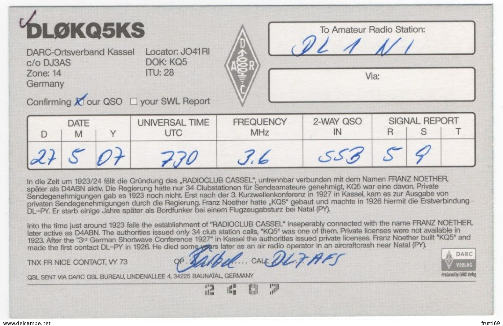 AK 208346 QSL - Germany - Kassel - Radio