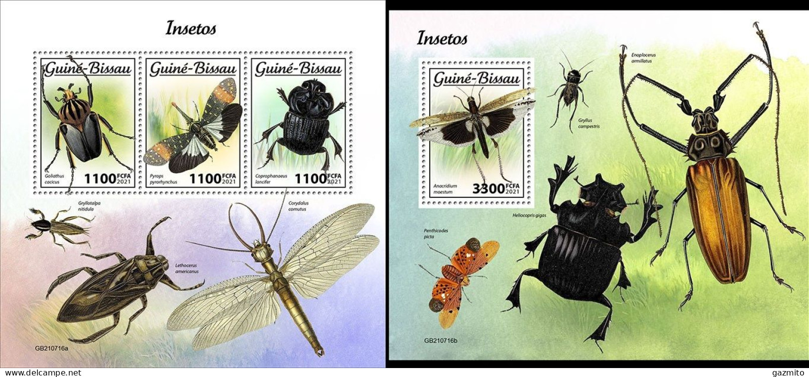 Guinea Bissau 2021, Animals, Insects, 3val In BF+BF - Beetles