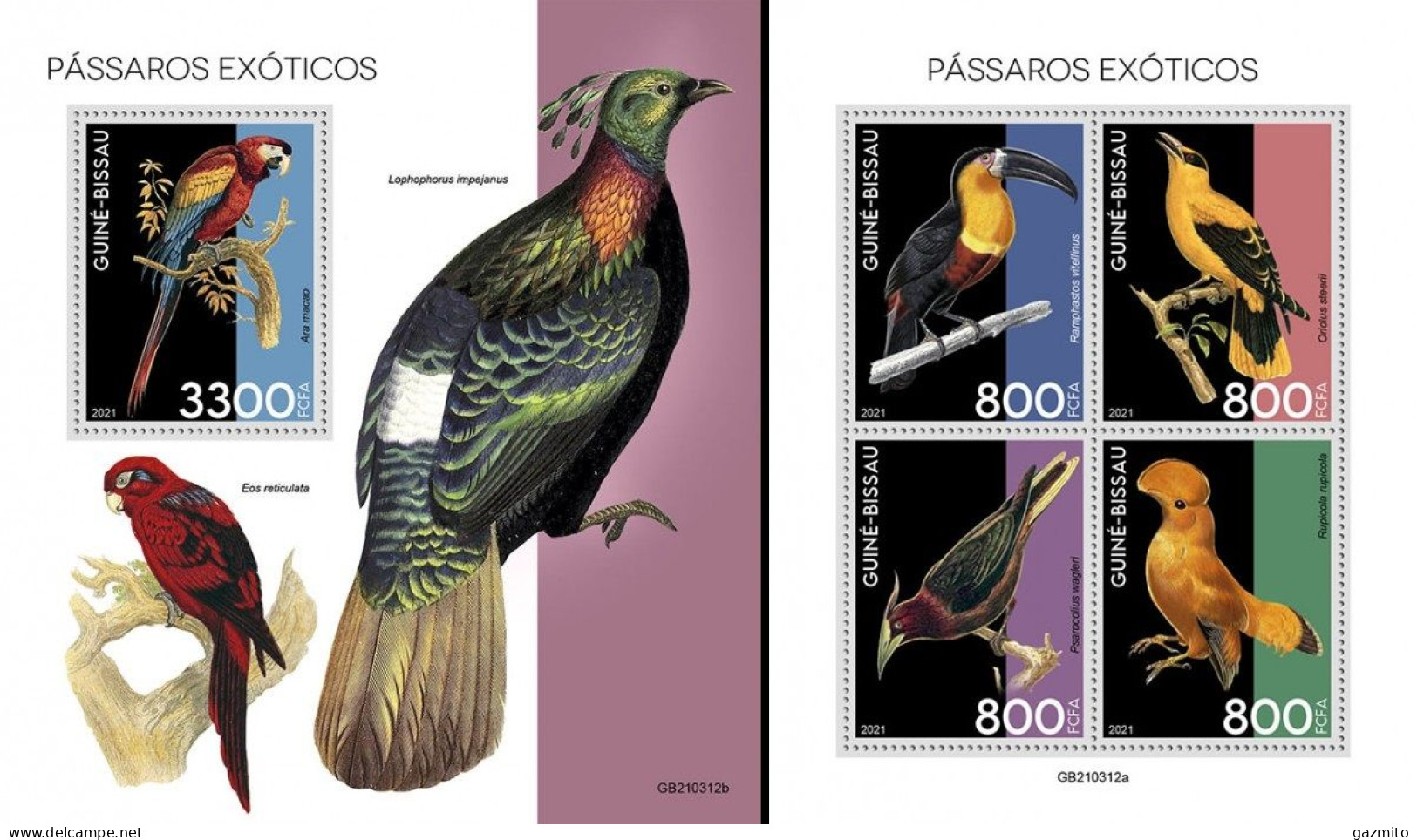 Guinea Bissau 2021, Animals, Exotic Birds, 4val In BF +BF - Parrots
