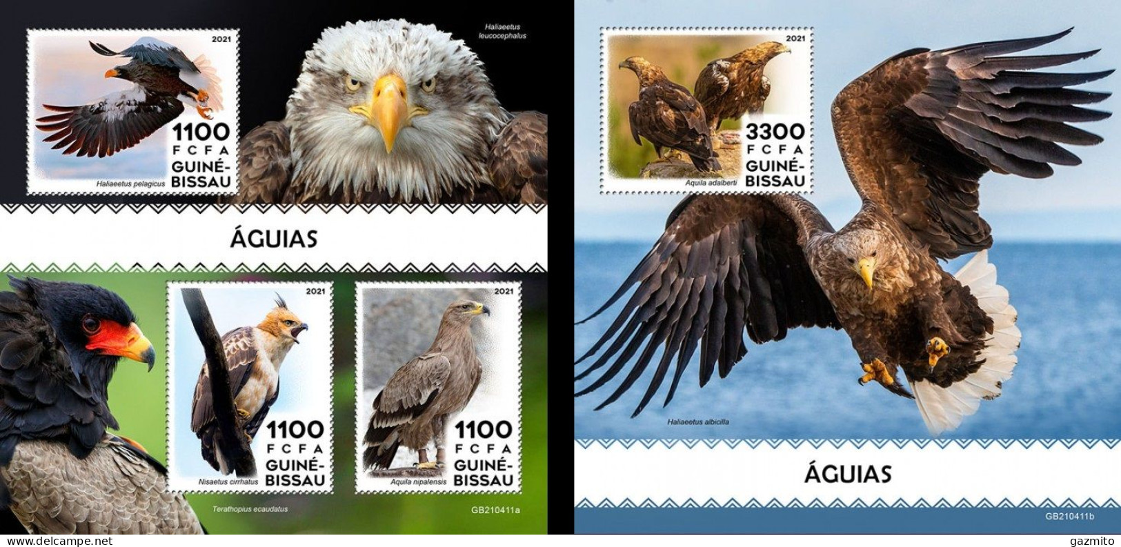 Guinea Bissau 2021, Animals, Eagles, 3val In BF +BF - Adler & Greifvögel