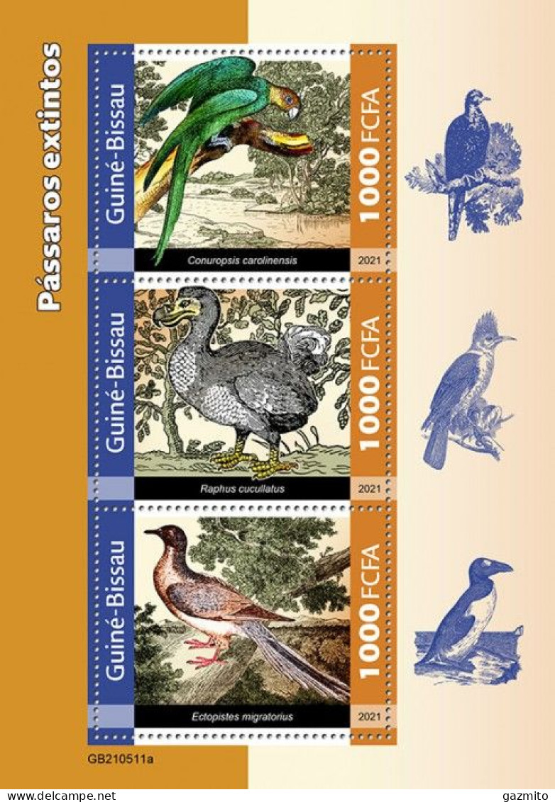 Guinea Bissau 2021, Animals, Extict Dodo, Parrot, Penguins, 3val In BF - Papageien