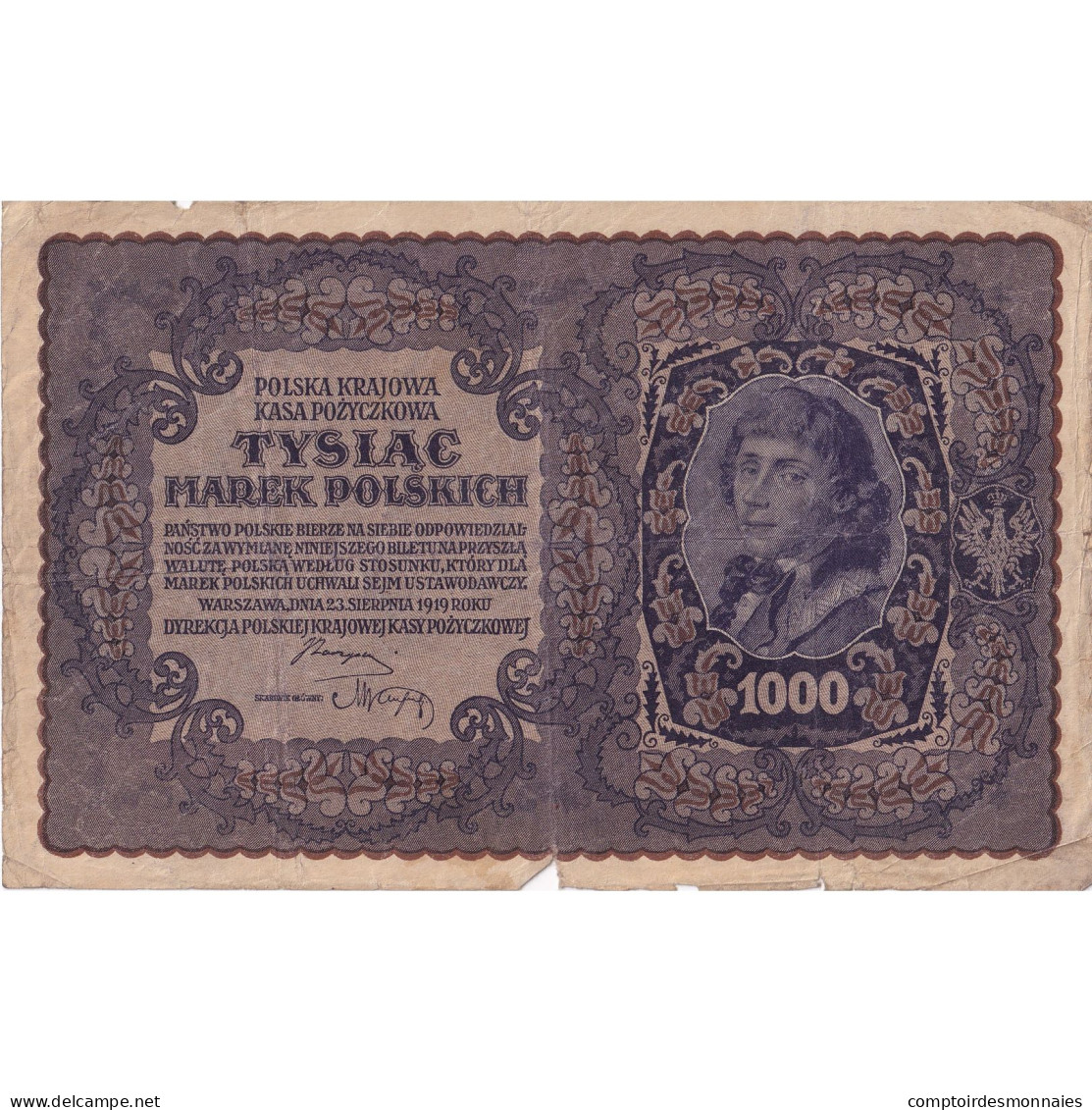 Billet, Pologne, 1000 Marek, 1919, 1919-08-23, KM:29, B - Pologne