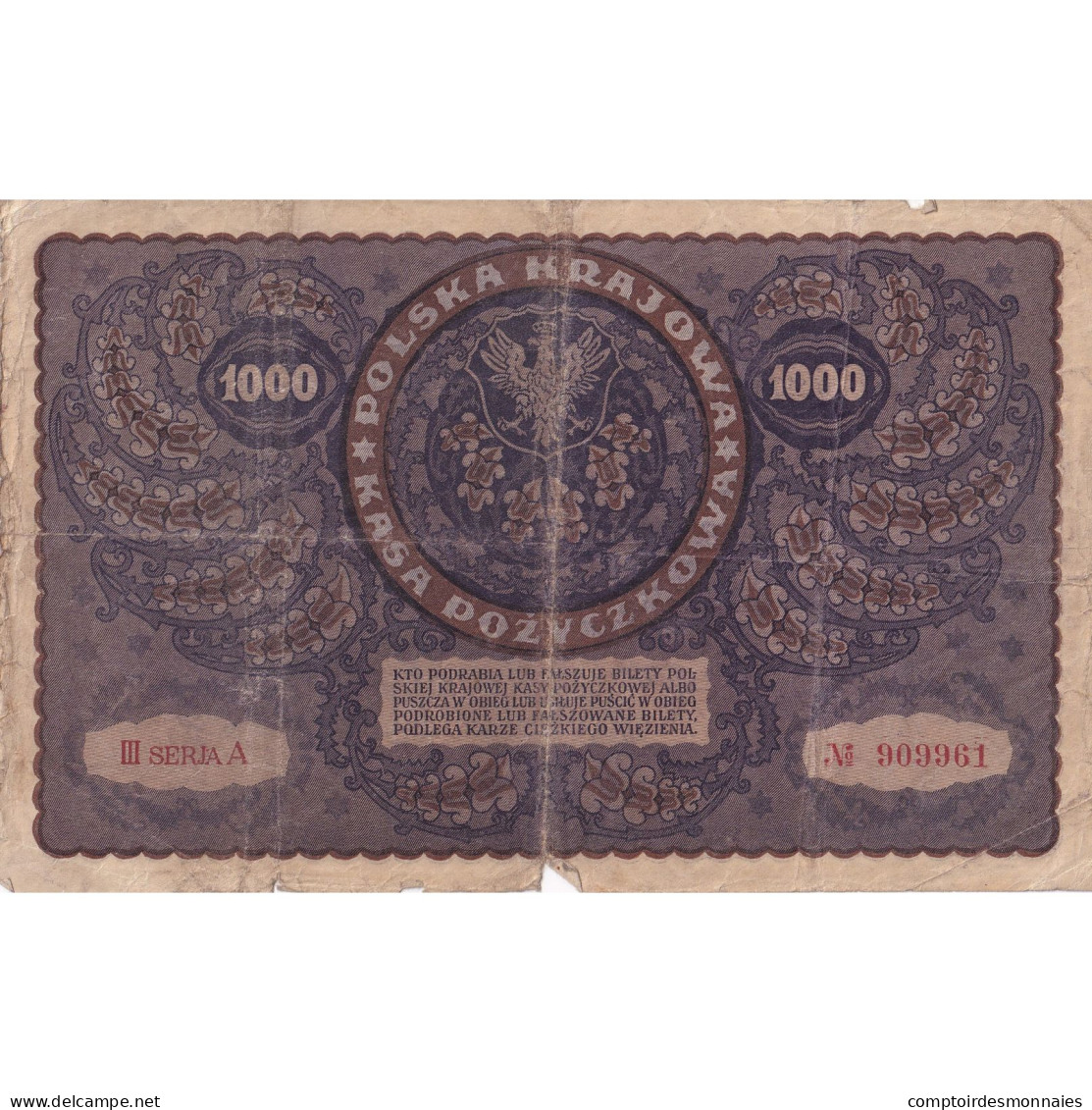 Billet, Pologne, 1000 Marek, 1919, 1919-08-23, KM:29, B - Polonia