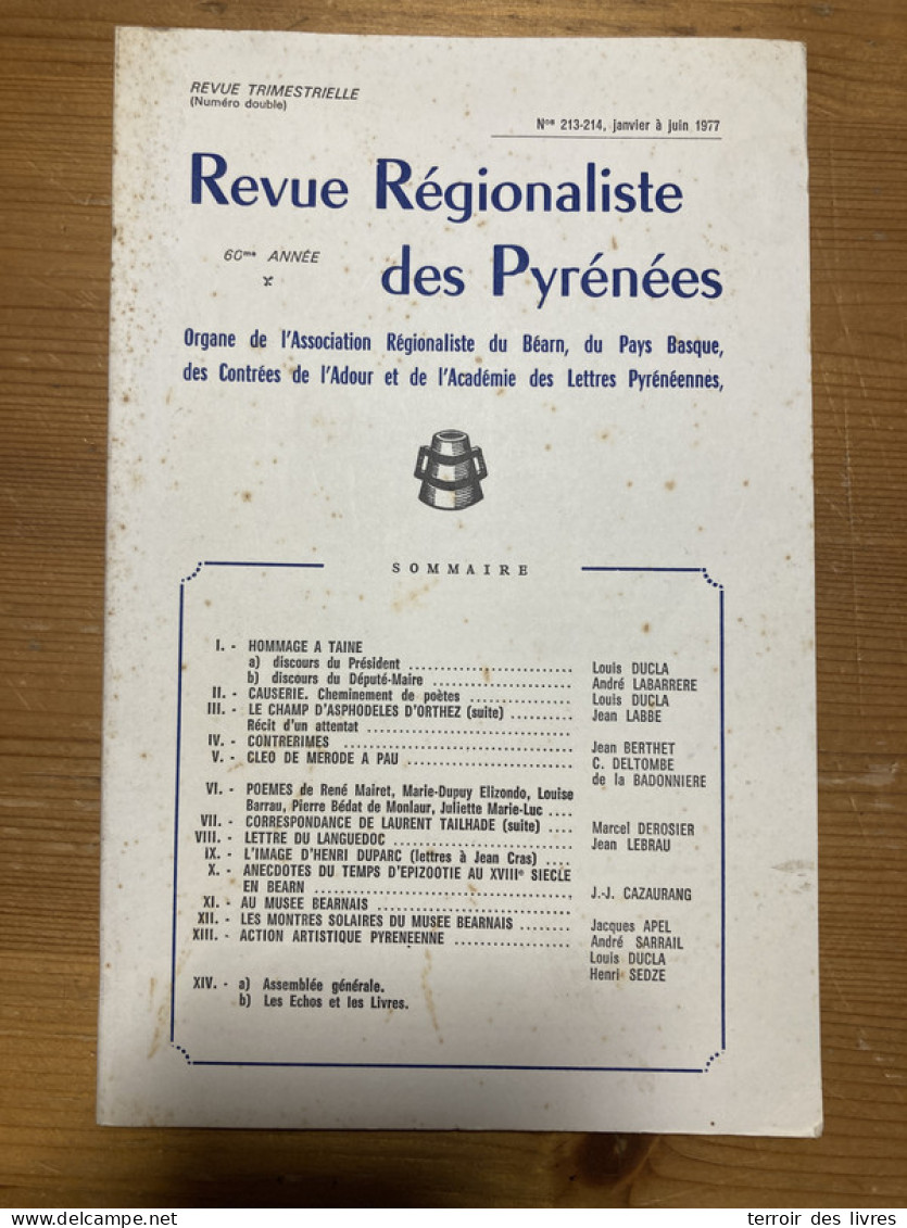 Revue Régionaliste Pyrénées 1977 213 ORTHEZ EPIZOOTIE Au 18e Siecle Béarn ISSOR - Midi-Pyrénées