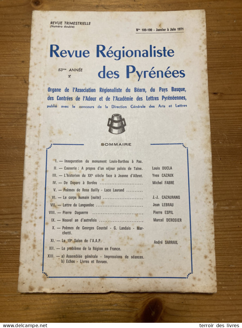 Revue Régionaliste Pyrénées 1971 189 Le Corps Humain Langue Coutumes Bearnaises - Midi-Pyrénées