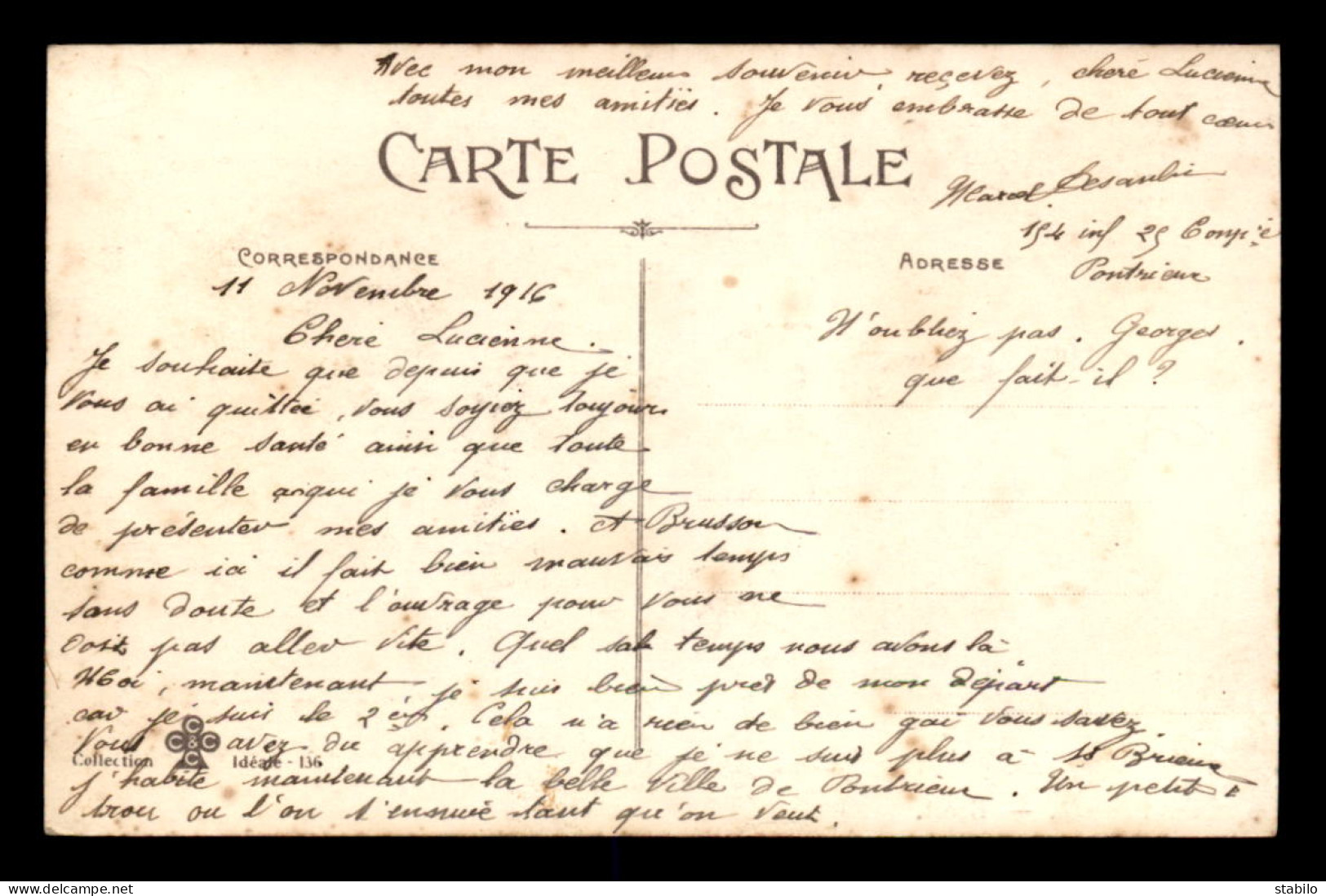 22 - PONTRIEUX - UNE PENSEE - CARTE FANTAISIE - Pontrieux