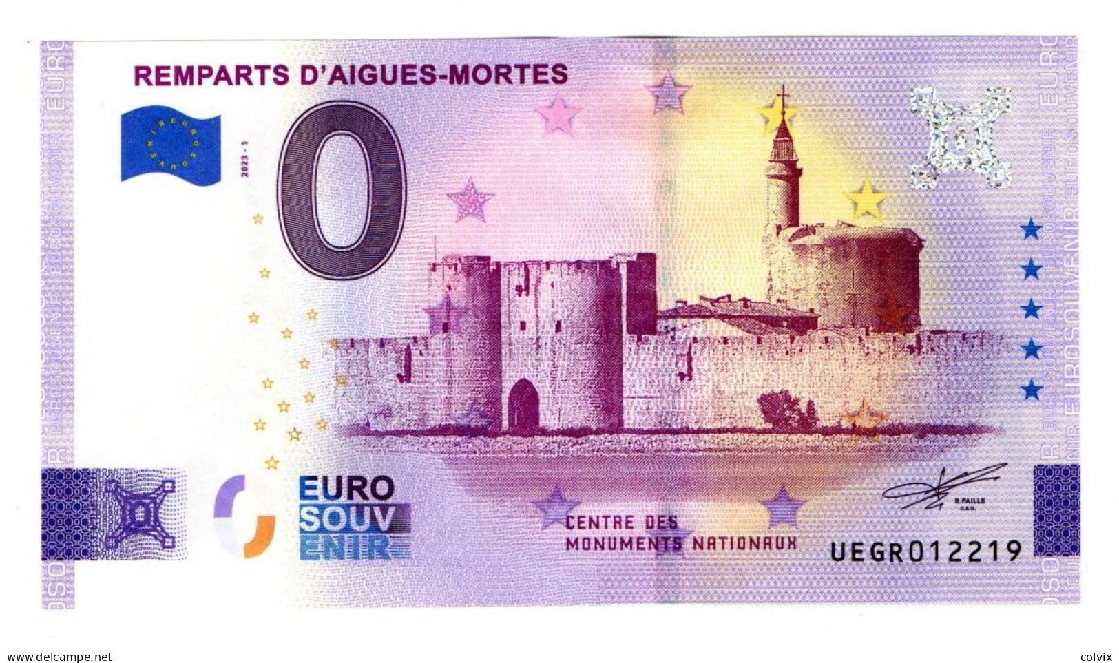 2023-1 FRANCE BILLET TOURISTIQUE 0 EURO SOUVENIR N° UEGR012219 REMPARTS D'AIGUES-MORTES - Essais Privés / Non-officiels