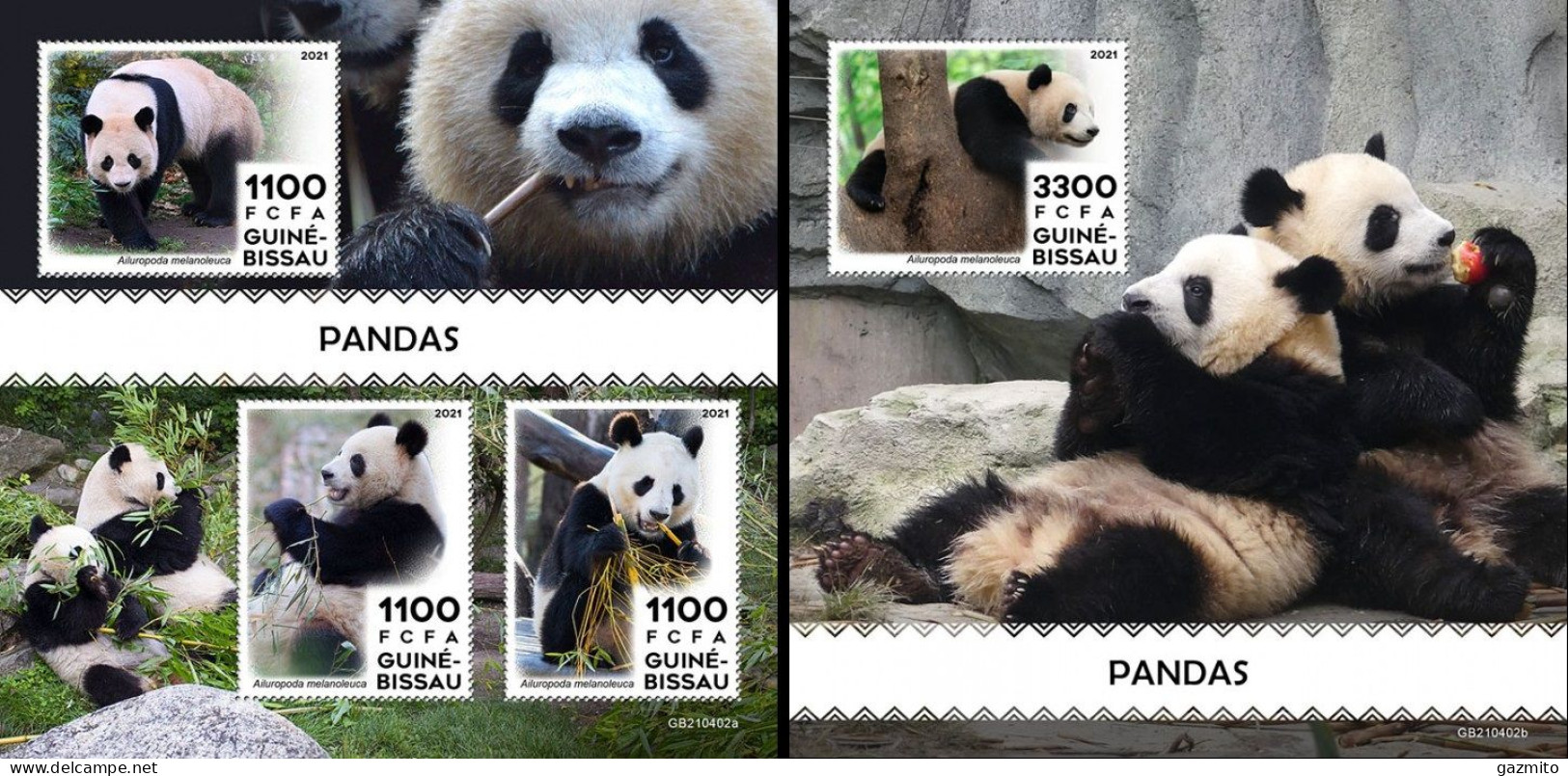 Guinea Bissau 2021, Animals, Panda, 3val In BF +BF - Beren