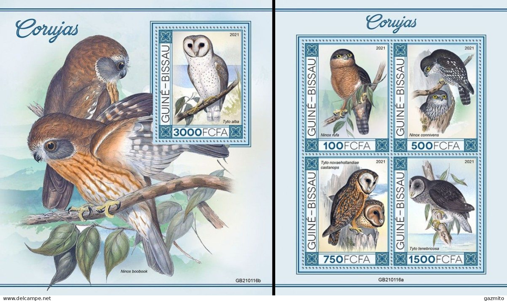 Guinea Bissau 2021, Animals, Owls II, 4val In BF +BF - Eulenvögel