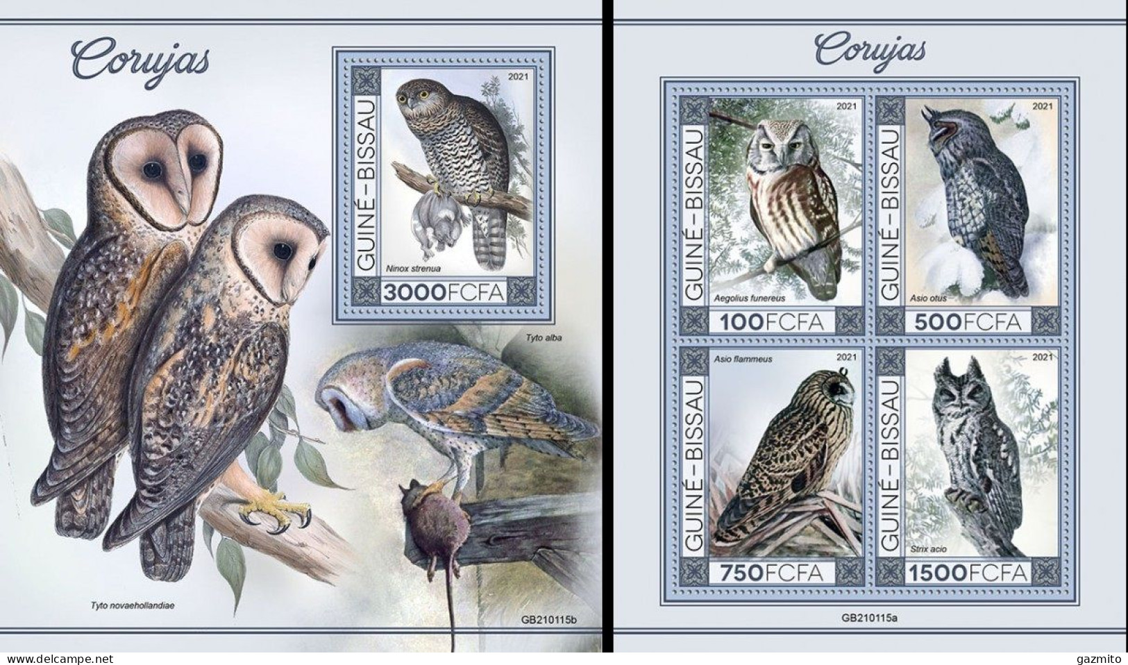 Guinea Bissau 2021, Animals, Owls I, 4val In BF +BF - Owls