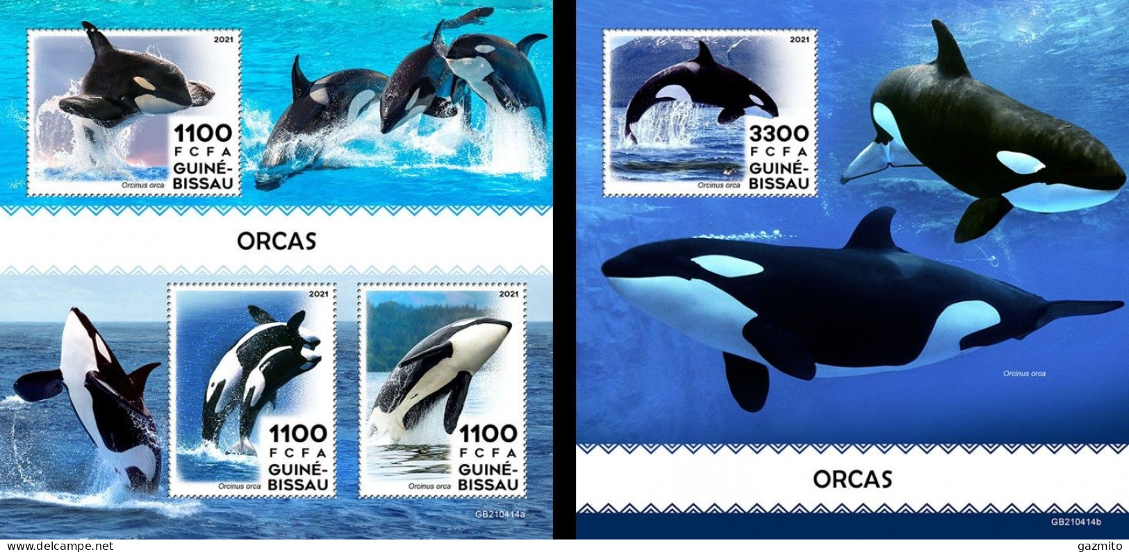 Guinea Bissau 2021, Animals, Orcas, 3val In BF +BF - Wale