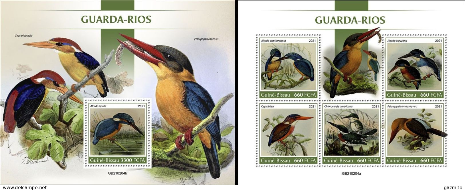 Guinea Bissau 2021, Animals, Kingfisher II, 5val In BF +BF - Albatro & Uccelli Marini
