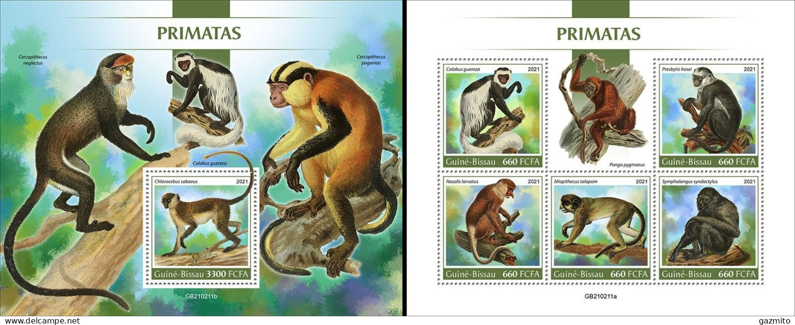 Guinea Bissau 2021, Animals, Monkey I, 5val In BF +BF - Affen