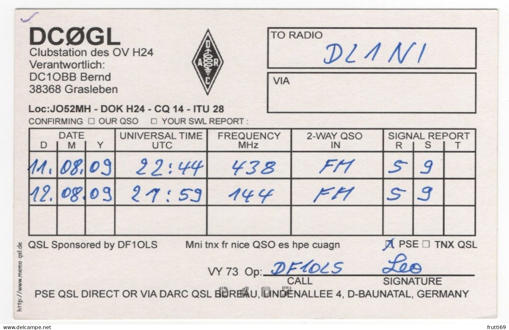 AK 208369 QSL - Germany - Grasleben - Radio