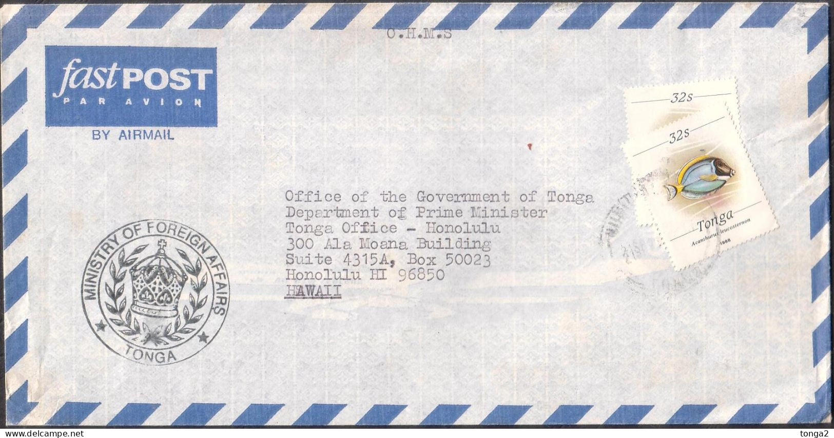 Tonga Marine Life Cover To Hawaii - Tonga (1970-...)