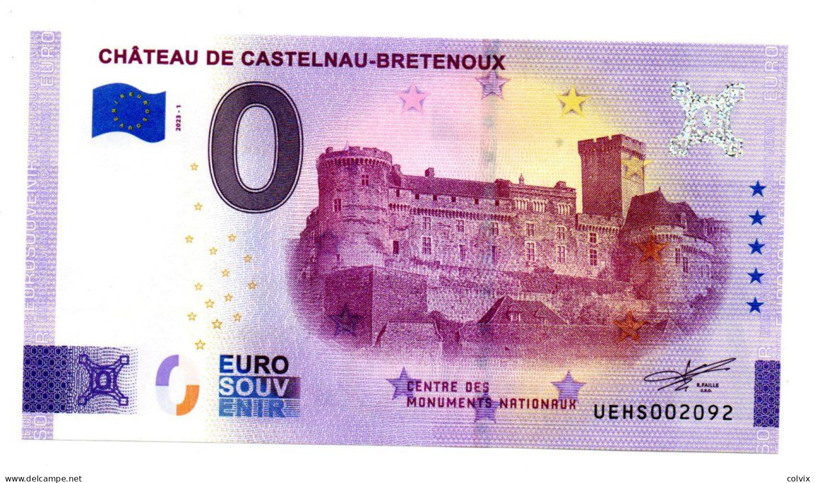 2023-1 FRANCE BILLET TOURISTIQUE 0 EURO SOUVENIR N° UEHS002092 CHATEAU DE CASTELNAU-BRETENOUX - Essais Privés / Non-officiels